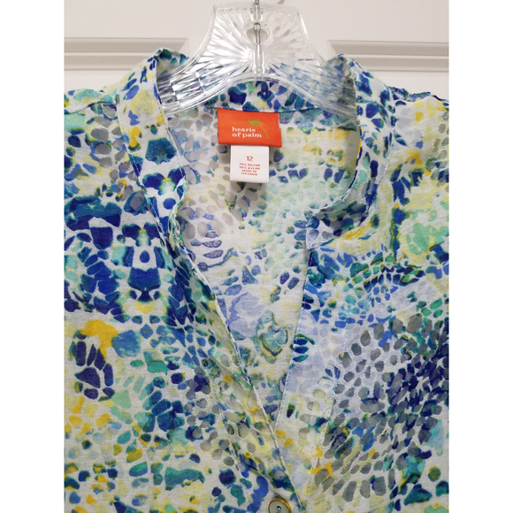 Hearts of Palm Abstract Prints Roll Tab Sleeves Draw String Waist Button Down 12 - Picture 6 of 10